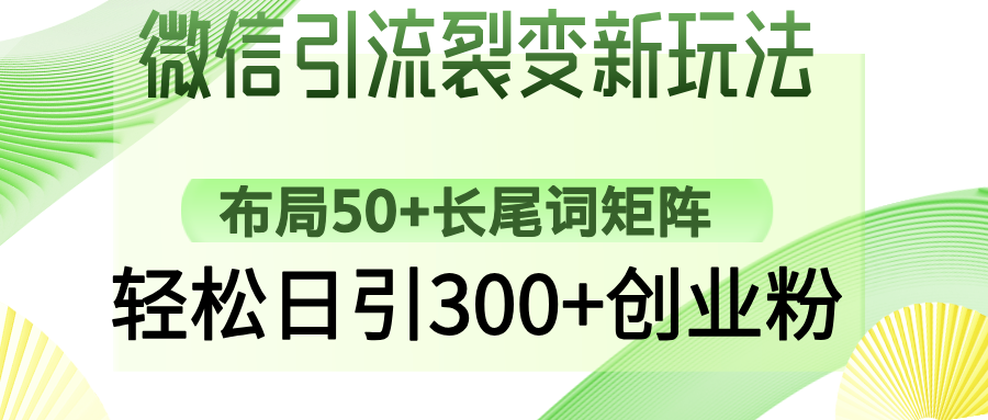 （14451期）微信引流裂变新玩法：布局50+长尾词矩阵，轻松日引300+创业粉辉睿网创|辉睿学习|辉睿创业|辉睿电商运营|辉睿小红书|辉睿网赚辉睿网创