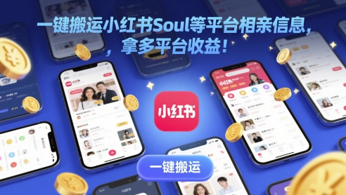 一键搬运小红书Soul等平台相亲信息，拿多平台收益!辉睿网创|辉睿学习|辉睿创业|辉睿电商运营|辉睿小红书|辉睿网赚辉睿网创