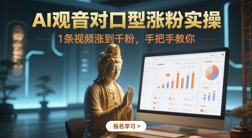 AI观音对口型涨粉实操，1条视频涨到千粉，手把手教你辉睿网创|辉睿学习|辉睿创业|辉睿电商运营|辉睿小红书|辉睿网赚辉睿网创