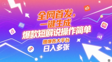 全网首发，一键生成爆款短剧解说操作简单，撸爆各大平台，日入多张辉睿网创|辉睿学习|辉睿创业|辉睿电商运营|辉睿小红书|辉睿网赚辉睿网创