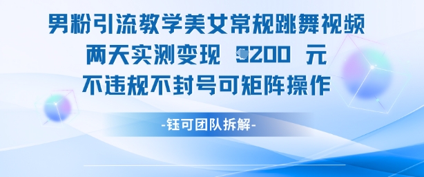 男粉引流教学美女常规跳舞视频两天实测变现1k+，不违规不封号可矩阵操作辉睿网创|辉睿学习|辉睿创业|辉睿电商运营|辉睿小红书|辉睿网赚辉睿网创