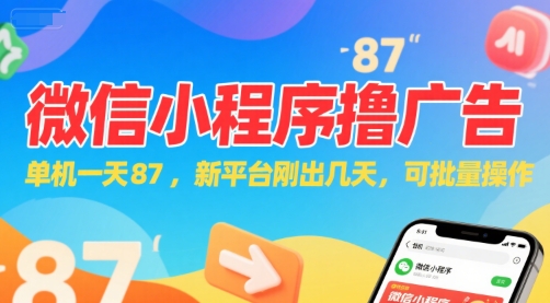 微信小程序看广告，单机一天87，新平台刚出几天，可批量操作，日入5张辉睿网创|辉睿学习|辉睿创业|辉睿电商运营|辉睿小红书|辉睿网赚辉睿网创