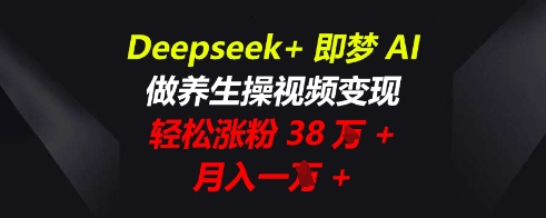 Deepseek+即梦AI，做养生操视频变现，轻松涨粉38W+，月入一W+辉睿网创|辉睿学习|辉睿创业|辉睿电商运营|辉睿小红书|辉睿网赚辉睿网创