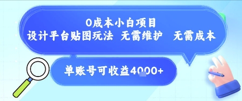 0成本小白项目，设计平台贴图玩法，无需维护，无需成本，单账号单月可产生收益4k+辉睿网创|辉睿学习|辉睿创业|辉睿电商运营|辉睿小红书|辉睿网赚辉睿网创