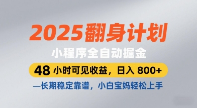 2025翻身计划，小程序全自动掘金，48小时可见收益，日入8张+，长期稳定靠谱，小白宝妈轻松上手【揭秘】辉睿网创|辉睿学习|辉睿创业|辉睿电商运营|辉睿小红书|辉睿网赚辉睿网创
