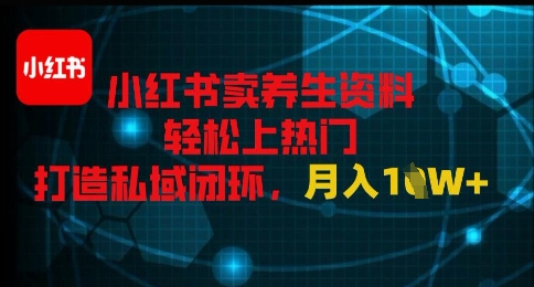 小红书卖养生资料轻松上热门，打造私域闭环，月入1W+辉睿网创|辉睿学习|辉睿创业|辉睿电商运营|辉睿小红书|辉睿网赚辉睿网创