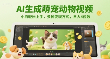 AI生成萌宠动物视频，小白轻松上手，多种变现方式，日入4位数辉睿网创|辉睿学习|辉睿创业|辉睿电商运营|辉睿小红书|辉睿网赚辉睿网创