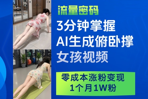 3分钟掌握AI生成俯卧撑女孩视频，零成本涨粉变现，1个月1W粉辉睿网创|辉睿学习|辉睿创业|辉睿电商运营|辉睿小红书|辉睿网赚辉睿网创