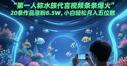 第一人称水族代言视频条条爆火，20条作品涨粉8.5W，小白轻松月入五位数辉睿网创|辉睿学习|辉睿创业|辉睿电商运营|辉睿小红书|辉睿网赚辉睿网创