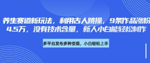 养生赛道新玩法，利用古人跳操，9条作品涨粉4.5W，没有技术含量，新人小白能轻松制作辉睿网创|辉睿学习|辉睿创业|辉睿电商运营|辉睿小红书|辉睿网赚辉睿网创