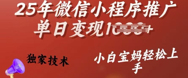 25年微信小程序推广单日变现多张，独家技术，小白宝妈轻松上手【揭秘】辉睿网创|辉睿学习|辉睿创业|辉睿电商运营|辉睿小红书|辉睿网赚辉睿网创