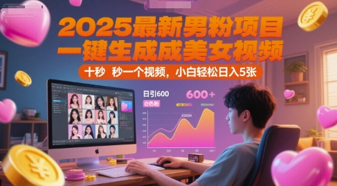 2025最新男粉项目，一键生成美女视频，日引600+色粉 十秒一个视频，小白轻松日入5张【揭秘】辉睿网创|辉睿学习|辉睿创业|辉睿电商运营|辉睿小红书|辉睿网赚辉睿网创