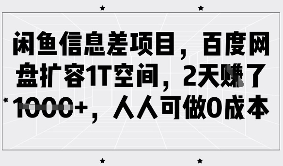 闲鱼信息差项目，百度网盘扩容1T空间，2天收益1k+，人人可做0成本辉睿网创|辉睿学习|辉睿创业|辉睿电商运营|辉睿小红书|辉睿网赚辉睿网创