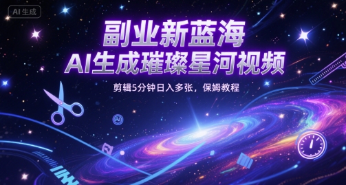 副业新蓝海，AI生成璀璨星河视频，剪辑5分钟日入多张，保姆教程辉睿网创|辉睿学习|辉睿创业|辉睿电商运营|辉睿小红书|辉睿网赚辉睿网创