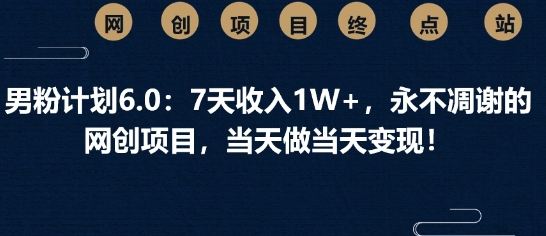男粉计划6.0：7天收入1W+，永不凋谢的网创项目，当天做当天变现辉睿网创|辉睿学习|辉睿创业|辉睿电商运营|辉睿小红书|辉睿网赚辉睿网创