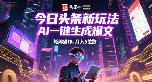 今日头条新玩法，AI一键生成爆文，矩阵操作，月入5位数辉睿网创|辉睿学习|辉睿创业|辉睿电商运营|辉睿小红书|辉睿网赚辉睿网创