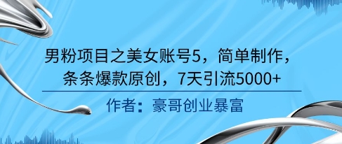 男粉项目之美女账号5，简单制作，条条爆款原创，7天引流5000+辉睿网创|辉睿学习|辉睿创业|辉睿电商运营|辉睿小红书|辉睿网赚辉睿网创