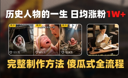 历史人物的一生 日均涨粉1W+，完整制作方法 傻瓜式全流程辉睿网创|辉睿学习|辉睿创业|辉睿电商运营|辉睿小红书|辉睿网赚辉睿网创