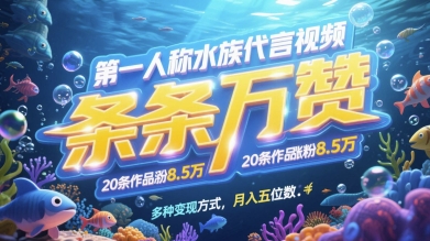 第一人称水族代言视频，条条万赞，20条作品涨粉7.8W，多种变现方式月入五位数辉睿网创|辉睿学习|辉睿创业|辉睿电商运营|辉睿小红书|辉睿网赚辉睿网创