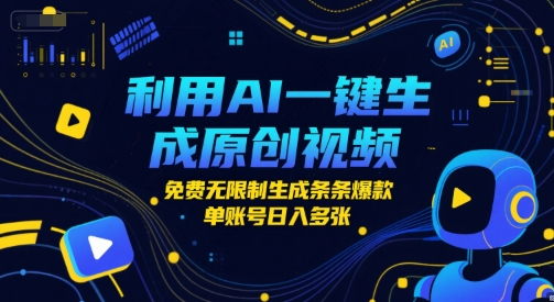 利用AI一键生成原创视频，免费无限制生成条条爆款，单账号日入多张辉睿网创|辉睿学习|辉睿创业|辉睿电商运营|辉睿小红书|辉睿网赚辉睿网创