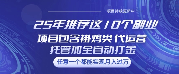 25年推荐这10个副业项目包含褂鸡类、代运营托管类、全自动打金类【揭秘】辉睿网创|辉睿学习|辉睿创业|辉睿电商运营|辉睿小红书|辉睿网赚辉睿网创
