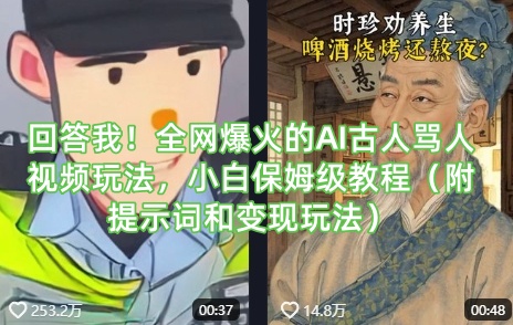 回答我！全网爆火的AI古人骂人视频玩法，小白保姆级教程（附提示词和变现玩法）辉睿网创|辉睿学习|辉睿创业|辉睿电商运营|辉睿小红书|辉睿网赚辉睿网创