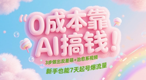 0成本靠AI搞钱！3步做出反差萌+治愈系视频，新手也能7天起号爆流量辉睿网创|辉睿学习|辉睿创业|辉睿电商运营|辉睿小红书|辉睿网赚辉睿网创