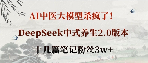 AI中医大模型杀疯了！DeepSeek中式养生2.0版本，十几篇笔记粉丝3w+辉睿网创|辉睿学习|辉睿创业|辉睿电商运营|辉睿小红书|辉睿网赚辉睿网创