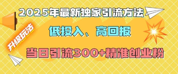 2025年最新独家引流方法，低投入高回报？当日引流300+精准创业粉辉睿网创|辉睿学习|辉睿创业|辉睿电商运营|辉睿小红书|辉睿网赚辉睿网创