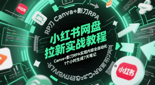 小红书网盘拉新实战教程，Canva+影刀RPA实现内容全自动化，1个小时生成7天笔记辉睿网创|辉睿学习|辉睿创业|辉睿电商运营|辉睿小红书|辉睿网赚辉睿网创