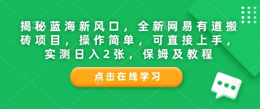 揭秘蓝海新风口，全新网易有道搬砖项目，操作简单，可直接上手，实测日入2张，保姆及教程辉睿网创|辉睿学习|辉睿创业|辉睿电商运营|辉睿小红书|辉睿网赚辉睿网创