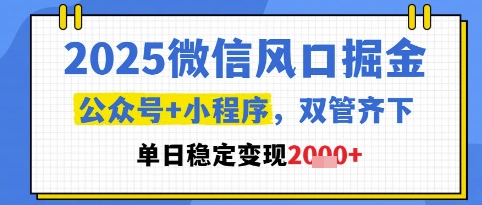2025微信风口掘金，公众号+小程序双管齐下，单日稳定变现1k+【揭秘】辉睿网创|辉睿学习|辉睿创业|辉睿电商运营|辉睿小红书|辉睿网赚辉睿网创