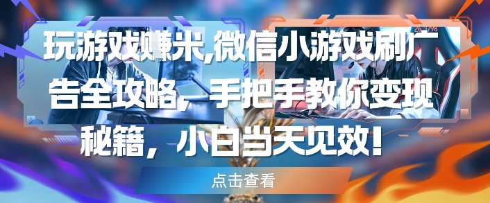 玩游戏挣米，微信小游戏刷广告全攻略，手把手教你变现秘籍，小白当天见效辉睿网创|辉睿学习|辉睿创业|辉睿电商运营|辉睿小红书|辉睿网赚辉睿网创