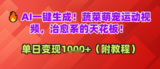 AI一键生成！蔬菜萌宠运动视频，治愈系的天花板！单日变现多张辉睿网创|辉睿学习|辉睿创业|辉睿电商运营|辉睿小红书|辉睿网赚辉睿网创