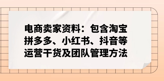 （14354期）电商卖家资料：包含淘宝、拼多多、小红书、抖音等运营干货及团队管理方法辉睿网创|辉睿学习|辉睿创业|辉睿电商运营|辉睿小红书|辉睿网赚辉睿网创