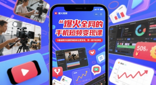 爆火全网的手机短视频变现课，0基础教你拍摄剪辑涨粉运营变现，用一部手机挣钱辉睿网创|辉睿学习|辉睿创业|辉睿电商运营|辉睿小红书|辉睿网赚辉睿网创