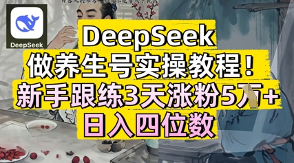 DeepSeek做养生号实操教程，新手跟练3天涨粉5W+，日入三位数辉睿网创|辉睿学习|辉睿创业|辉睿电商运营|辉睿小红书|辉睿网赚辉睿网创