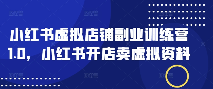 小红书虚拟店铺副业训练营1.0，小红书开店卖虚拟资料辉睿网创|辉睿学习|辉睿创业|辉睿电商运营|辉睿小红书|辉睿网赚辉睿网创
