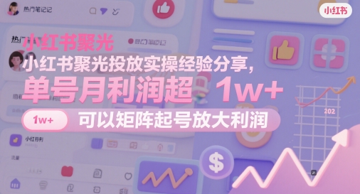 小红书聚光投放实操经验分享，单号月利润超1w+，可以矩阵起号放大利润辉睿网创|辉睿学习|辉睿创业|辉睿电商运营|辉睿小红书|辉睿网赚辉睿网创