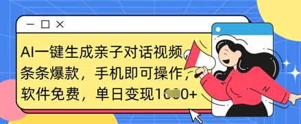 AI一键生成亲子对话视频，条条爆款，一部手机即可操作，单日变现数张辉睿网创|辉睿学习|辉睿创业|辉睿电商运营|辉睿小红书|辉睿网赚辉睿网创