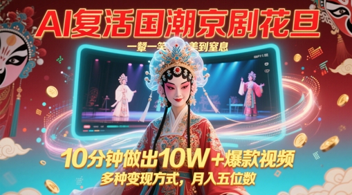 AI复活国潮京剧花旦，一颦一笑美到窒息，10分钟做出10W+爆款视频，多种变现方式，月入五位数辉睿网创|辉睿学习|辉睿创业|辉睿电商运营|辉睿小红书|辉睿网赚辉睿网创