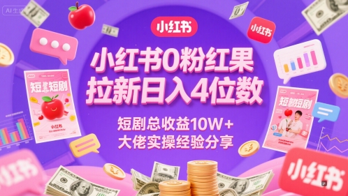 小红书0粉红果短剧拉新日入4位，数短剧总收益10W+大佬实操经验分享辉睿网创|辉睿学习|辉睿创业|辉睿电商运营|辉睿小红书|辉睿网赚辉睿网创
