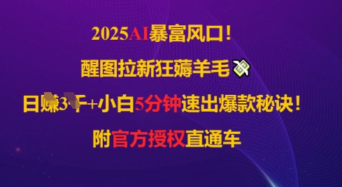 2025AI风口，醒图拉新狂薅羊毛，日入几张，小白5分钟速出爆款秘诀!附官方授权直通车辉睿网创|辉睿学习|辉睿创业|辉睿电商运营|辉睿小红书|辉睿网赚辉睿网创