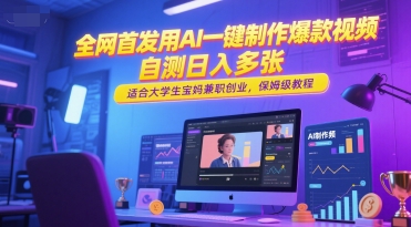 全网首发用AI一键制作爆款视频，自测日入多张，适合大学生宝妈兼职创业，保姆级教程辉睿网创|辉睿学习|辉睿创业|辉睿电商运营|辉睿小红书|辉睿网赚辉睿网创